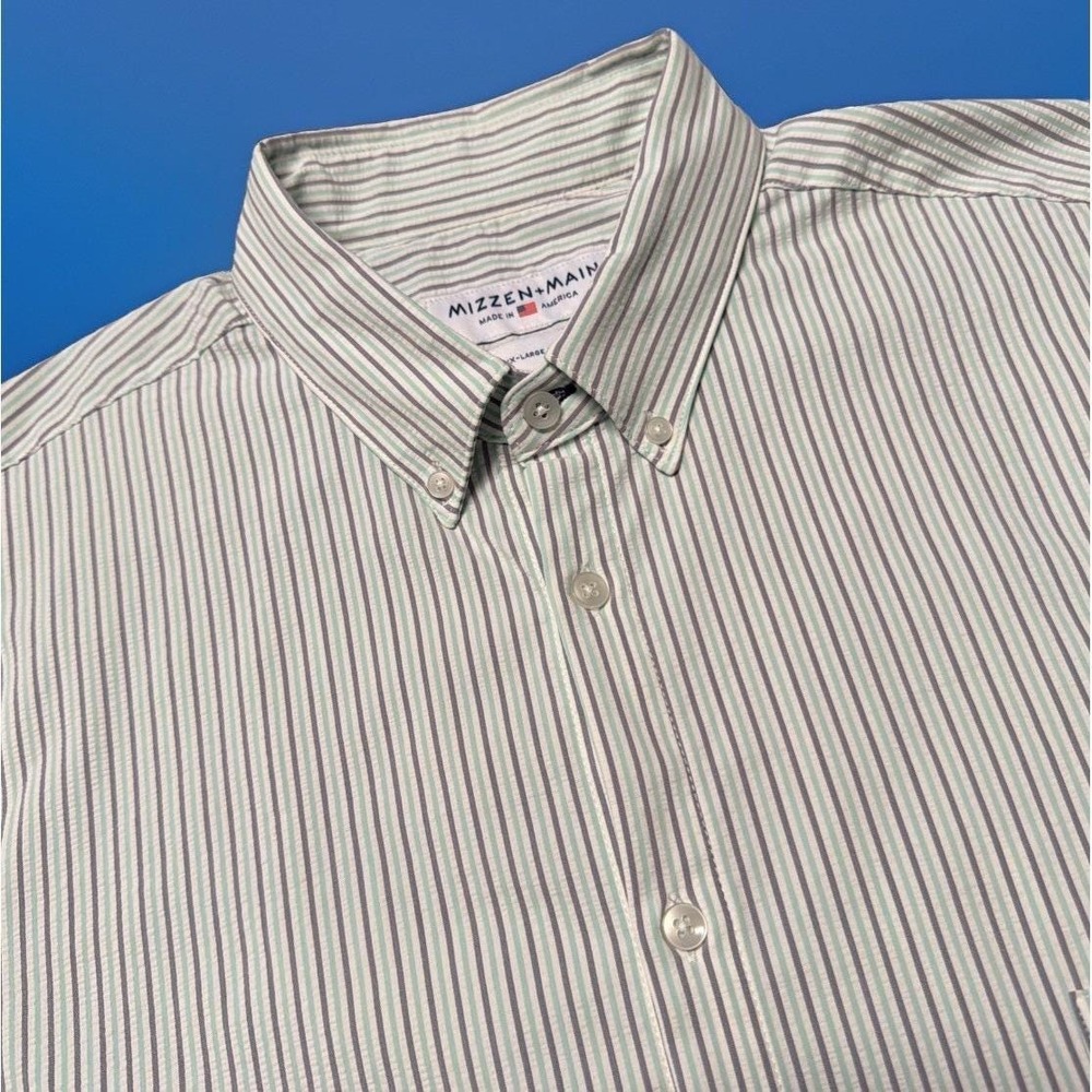 Mizzen Main Performance Shirt Men 2XL Trim Fit‎ Button Up Striped Short Sleeve